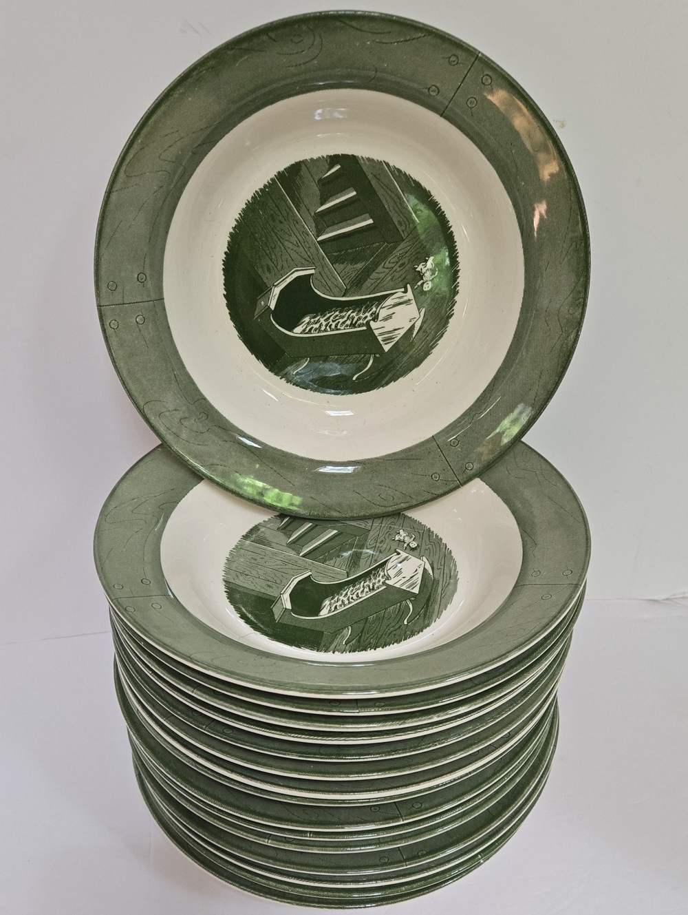 Colonial Homestead by Royal China Green 8.25" Soup Pasta Bowls